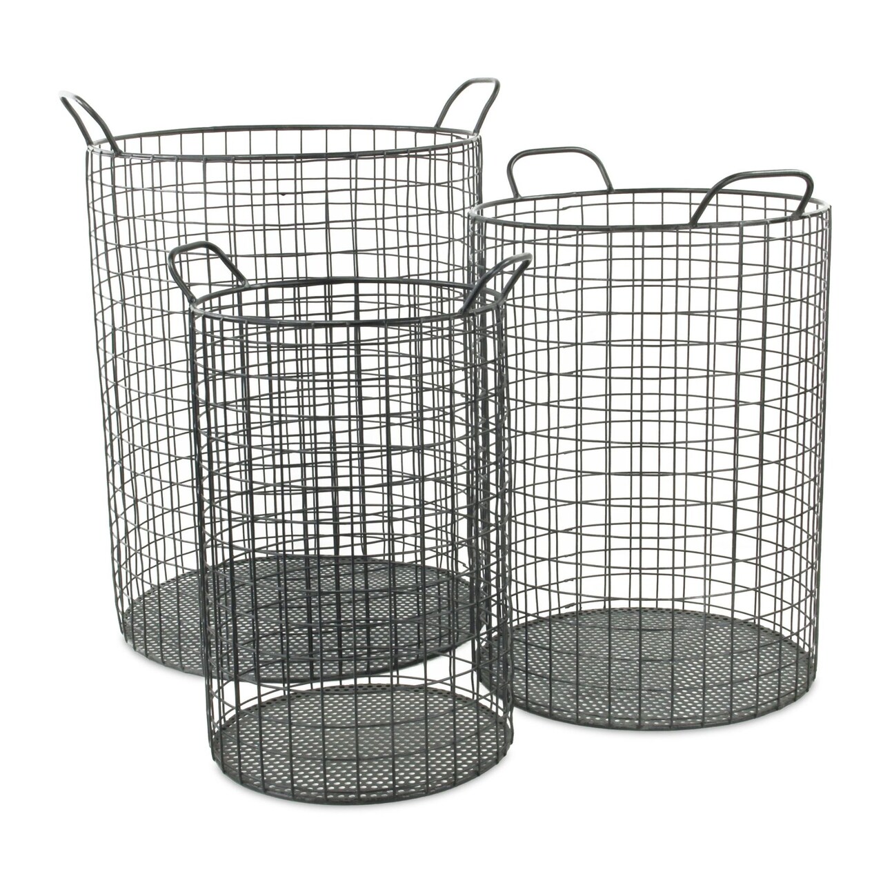 Contemporary Home Living Set of 3 Black Cylinder Wire Storage Container Baskets with Handles 20"